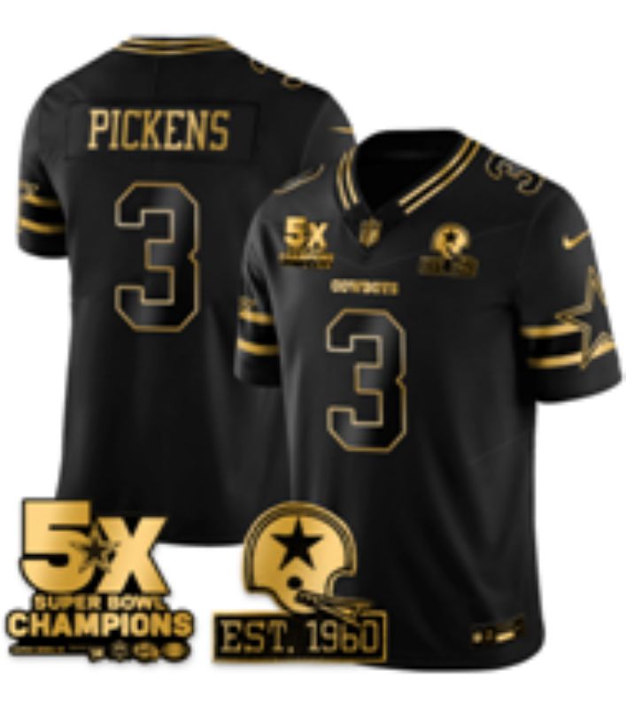 Men 2026 Dallas Cowboys #3 Pickens Black gold 6th generation Nike Limited NFL Jersey style 08